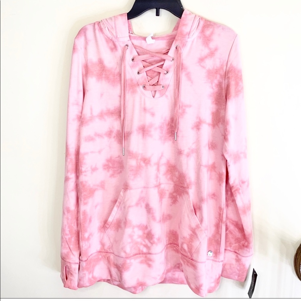 Ideology woman’s Tie Dyed Lace Up Hoodie Pink - Picture 9 of 10